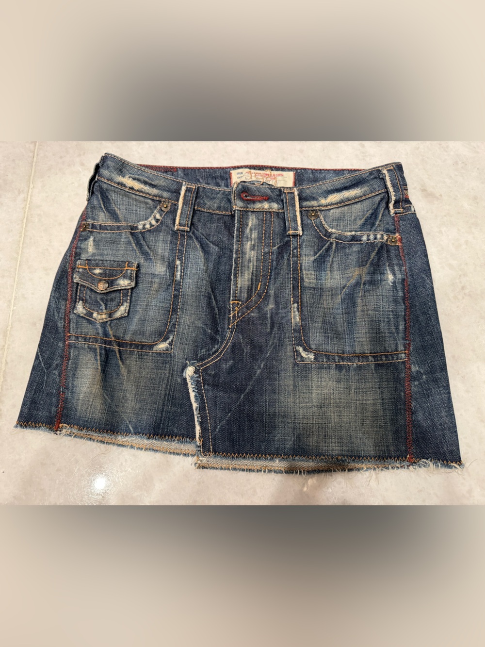 Dark Blue Distressed Denim Mini Skirt